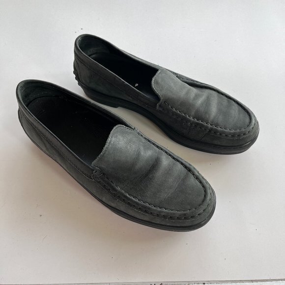 Tod's Dark Gray Leather Slip On Loafers Womens Size 37.5
